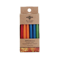 Pack of colorful beeswax birthday candles with 'Big Dipper Wax Works' branding on a white background.