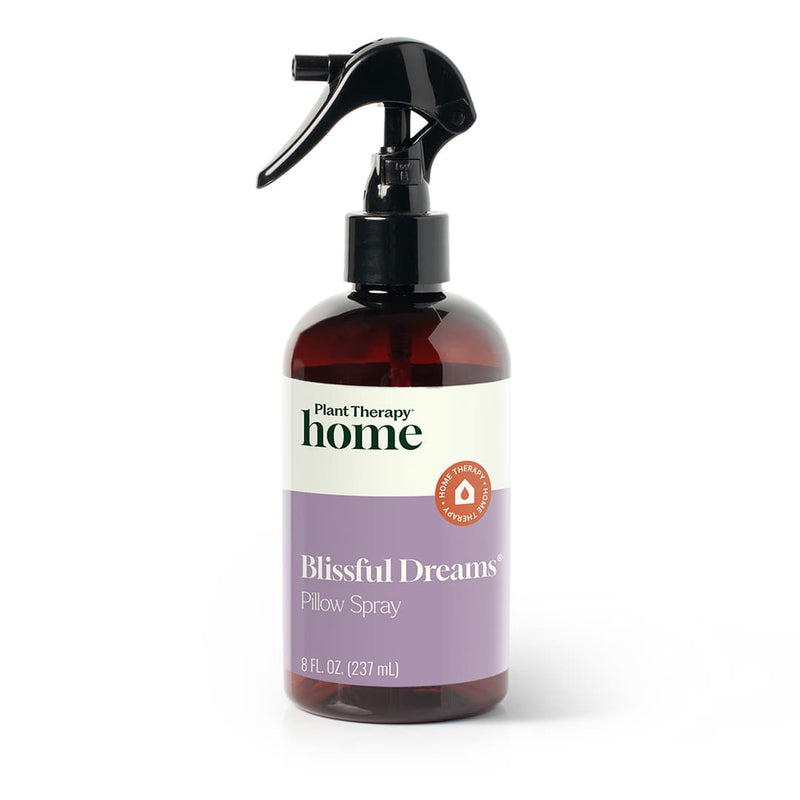 Bottle of 'Blissful Dreams' pillow spray by Plant Therapy on a white background