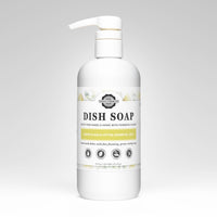 White dish soap bottle with pump on a gray background