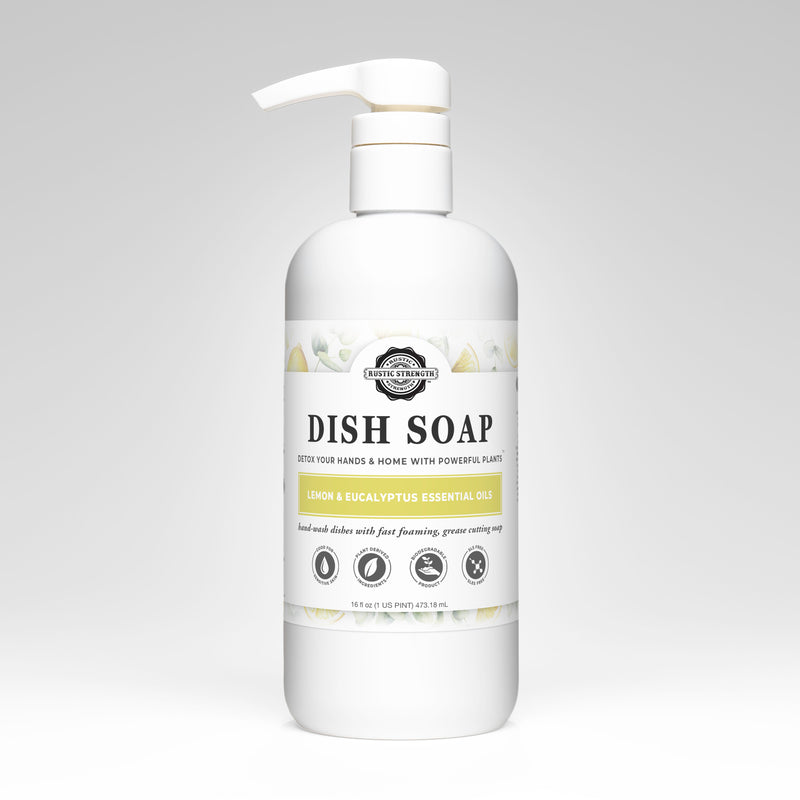 White dish soap bottle with pump on a gray background
