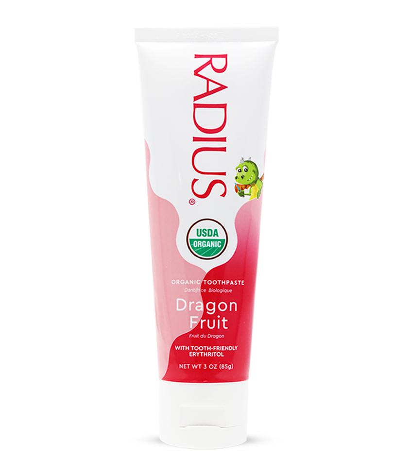 Radius Organic Toothpaste tube for dragon fruit flavor on a white background Main image