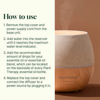 Text instructions on how to use a diffuser with a blurred diffuser in the background.