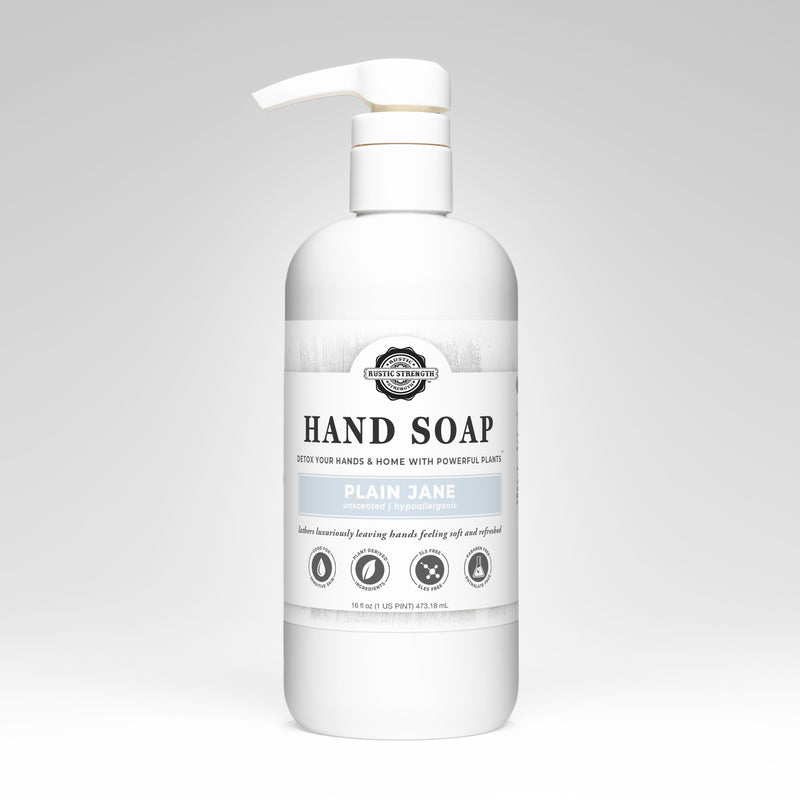 Hand soap bottle with pump on a gray background