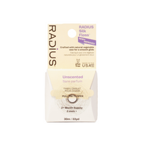 Radius Silk Floss Unscented wax taper box, 30m/33yd supply, with a cream and white design and purple text accents.