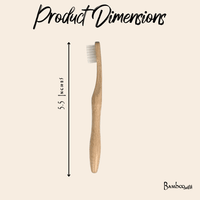 Bamboo toothbrush with dimensions labeled on a beige background