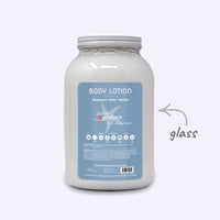 Body lotion container with a blue label on a white background