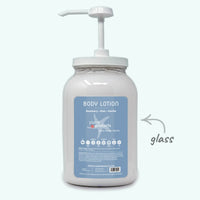 Body lotion bottle with pump and 'plane products' label on a white background