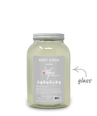 Body wash container with label on a white background