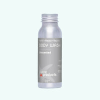 Unscented body wash bottle with 'plaine products' branding on a white background