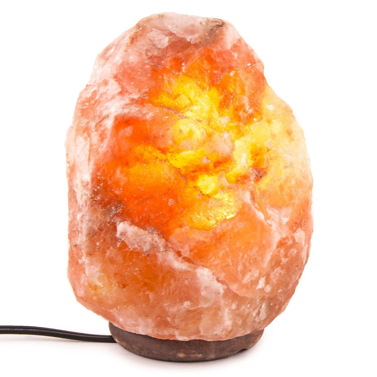 Himalayan salt lamp with a warm glow on a white background Main image